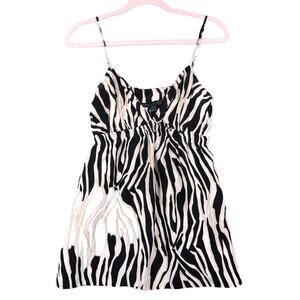 Express Womens Blouse Black Cream Zebra Print V Neck Spaghetti Tank 100% Silk S